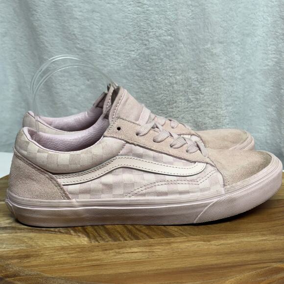 Vans Sneakers Juniors 7 Pink Checkerboard Canvas Suede Lace Up Low Top Casual - Picture 4 of 11